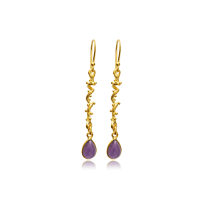 Amethyst Stone Pear Hook 22K Vintage Earrings