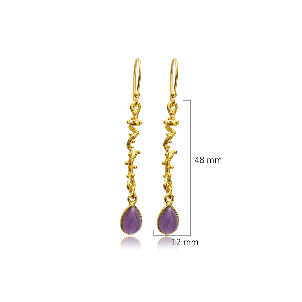 Amethyst Stone Pear Hook 22K Vintage Earrings