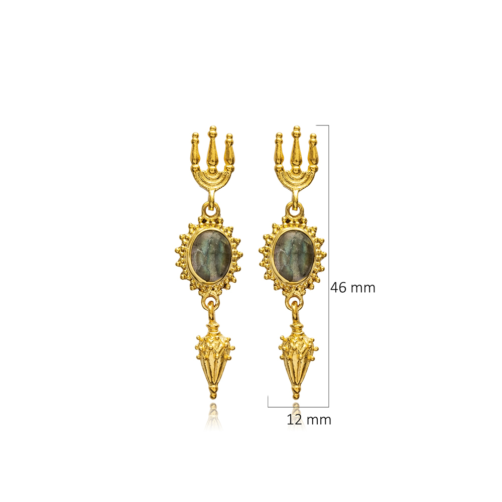 Labrodite Oval Design 22K Vintage Earrings