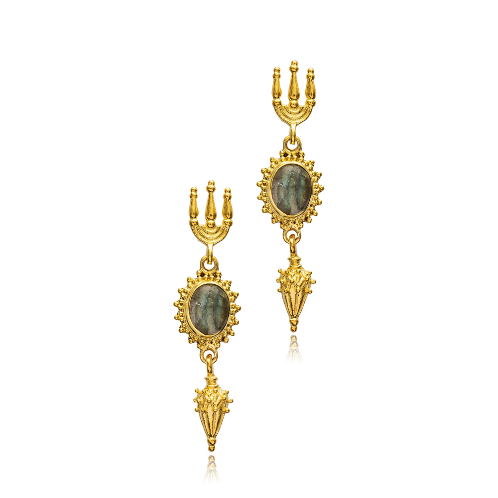 Labrodite Oval Design 22K Vintage Earrings
