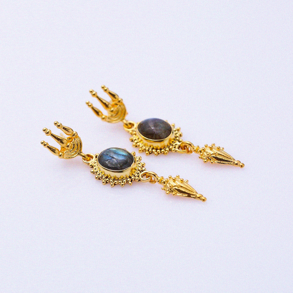 Labrodite Oval Design 22K Vintage Earrings
