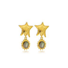 Labrodite Stone Starfish 22K Vintage Earrings