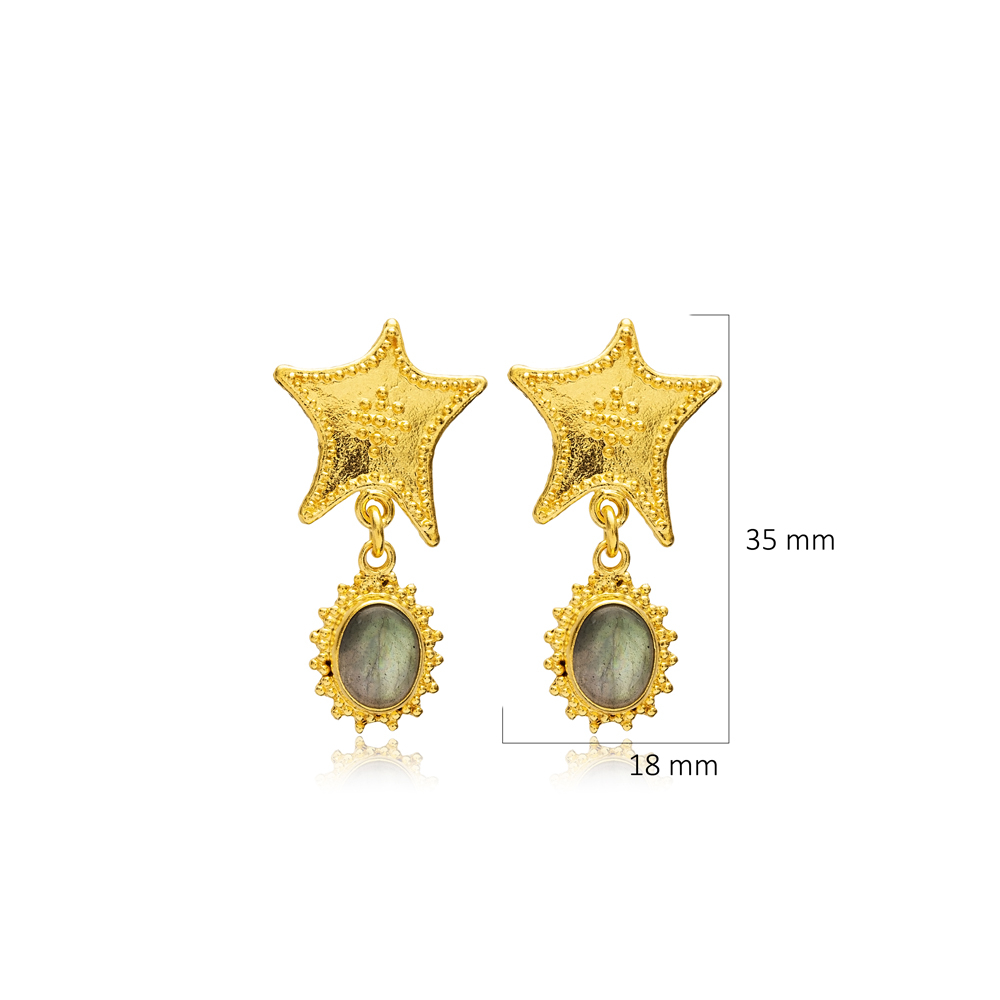 Labrodite Stone Starfish 22K Vintage Earrings