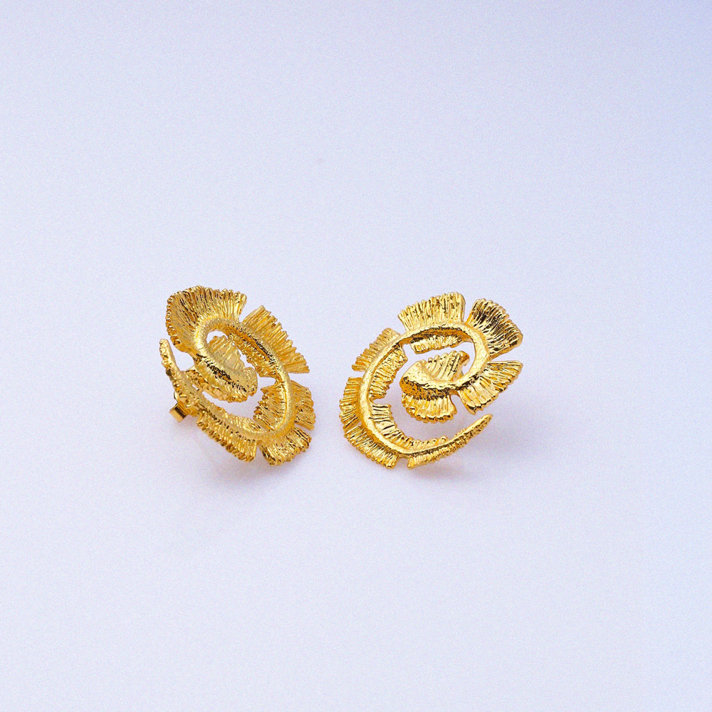 Round Spiral Design Stud 22K Vintage Earrings
