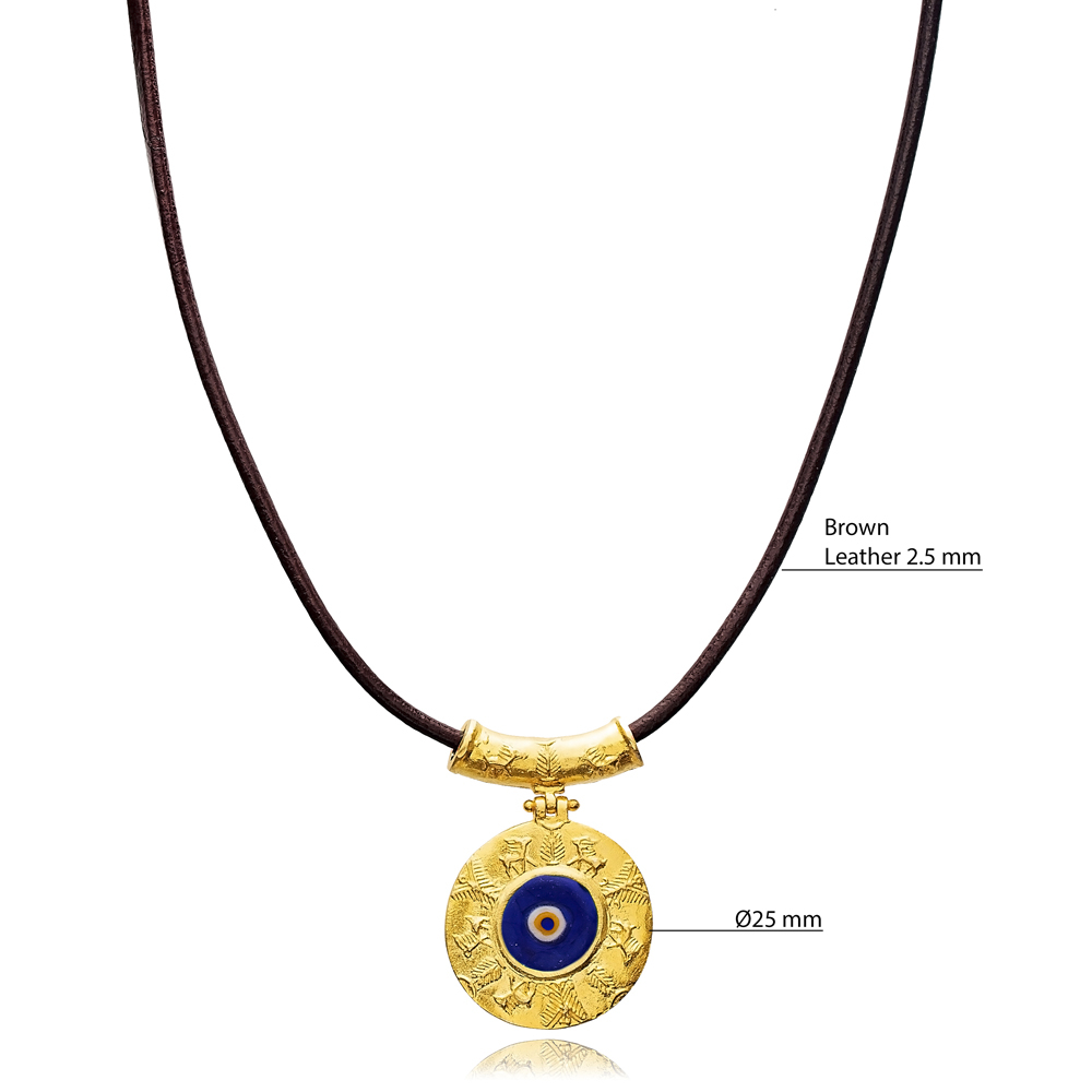 Evil Eye Design Leather 22K Vintage Necklace