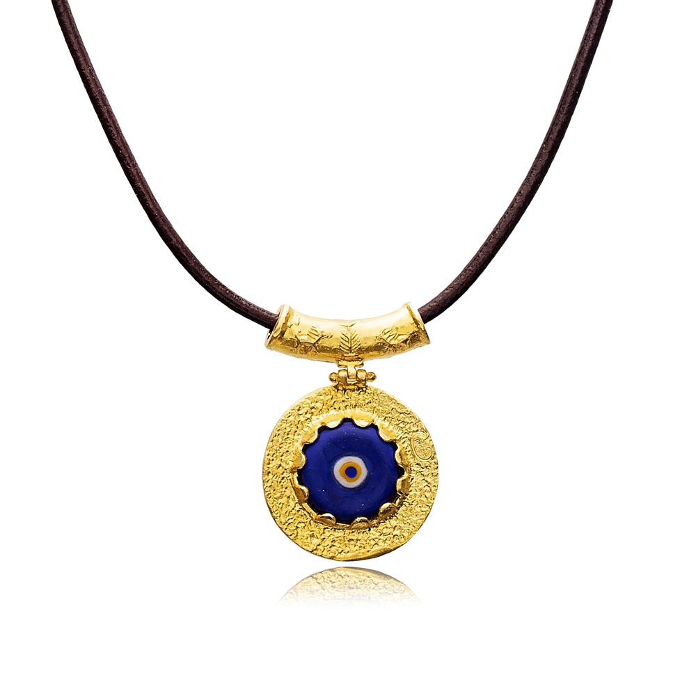 Evil Eye Design Leather 22K Vintage Necklace