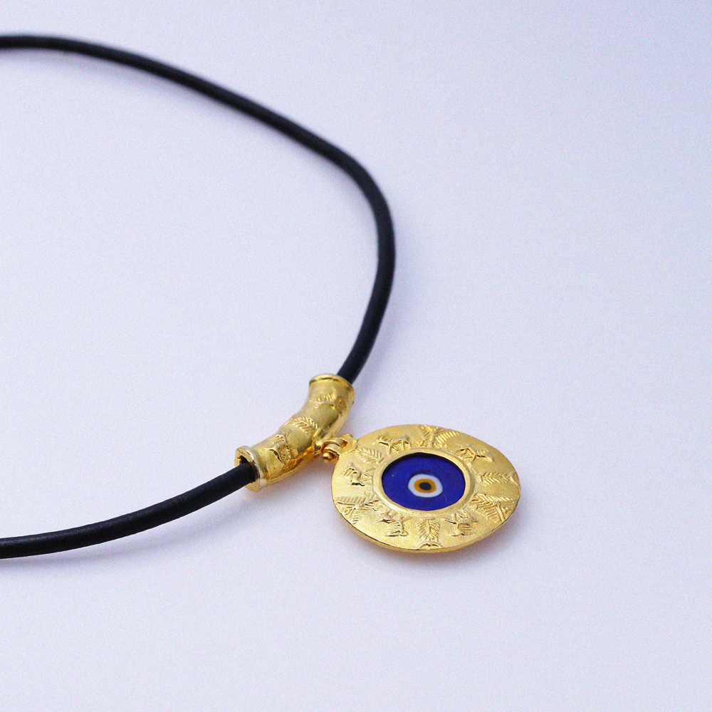Evil Eye Design Leather 22K Vintage Necklace