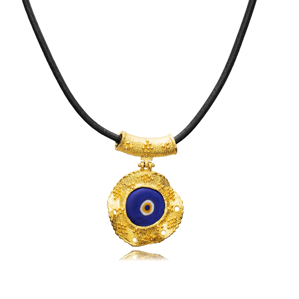 Evil Eye Design Leather 22K Vintage Necklace