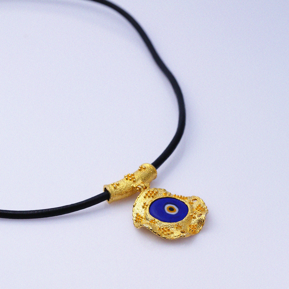 Evil Eye Design Leather 22K Vintage Necklace