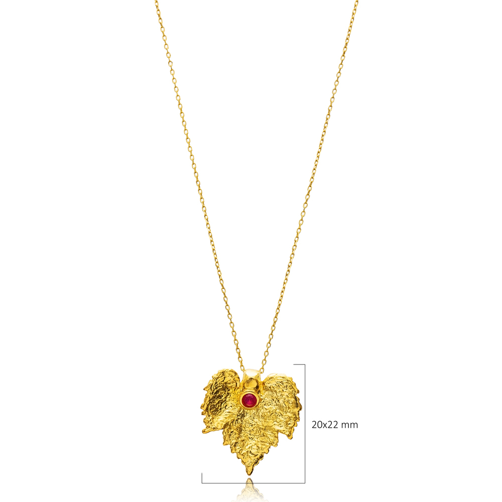 Ruby CZ Leaf Design 22K Vintage Necklace