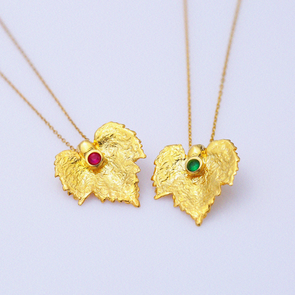 Ruby CZ Leaf Design 22K Vintage Necklace