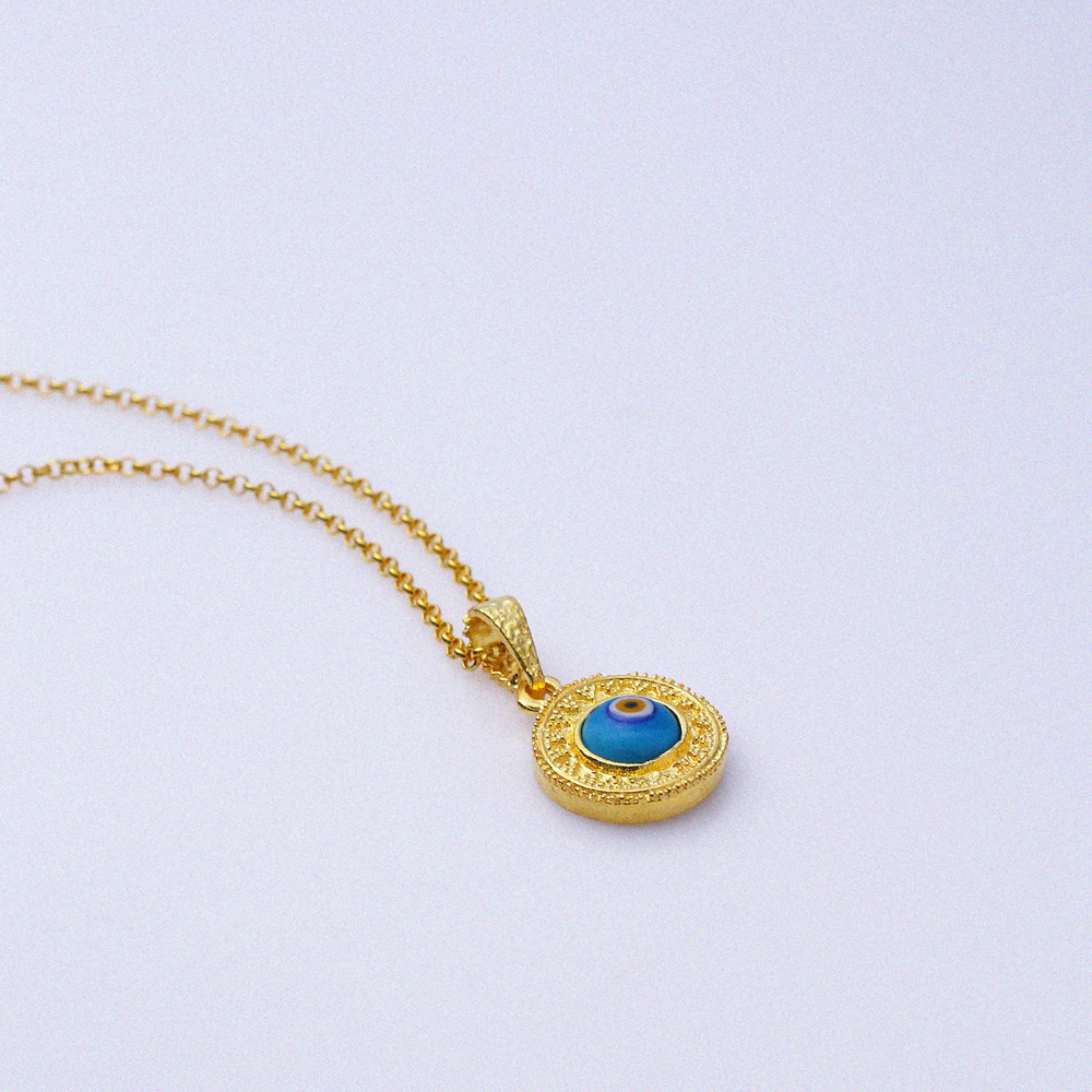 Blue Glass Evil Eye 22K Vintage Necklace