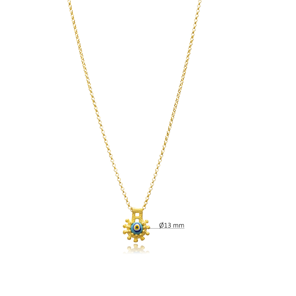 Blue Glass Evil Eye Design 22K Vintage Necklace