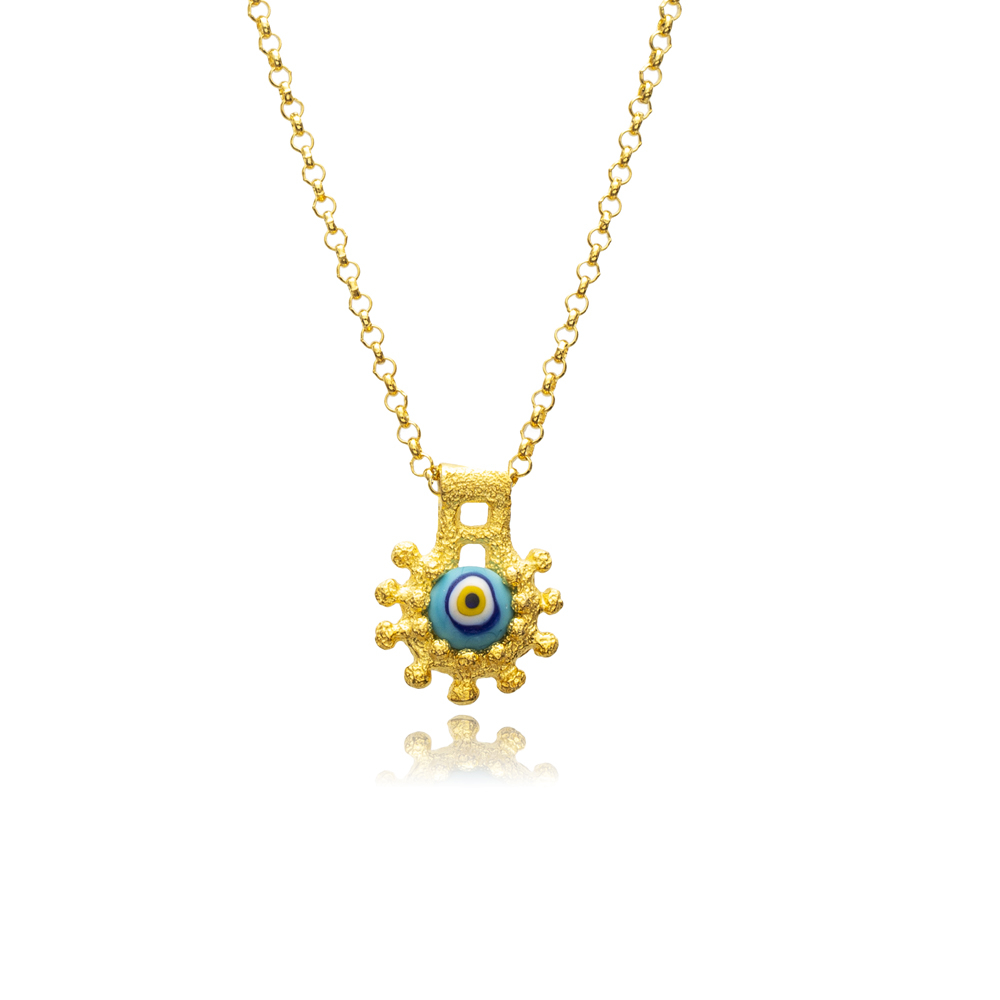 Blue Glass Evil Eye Design 22K Vintage Necklace