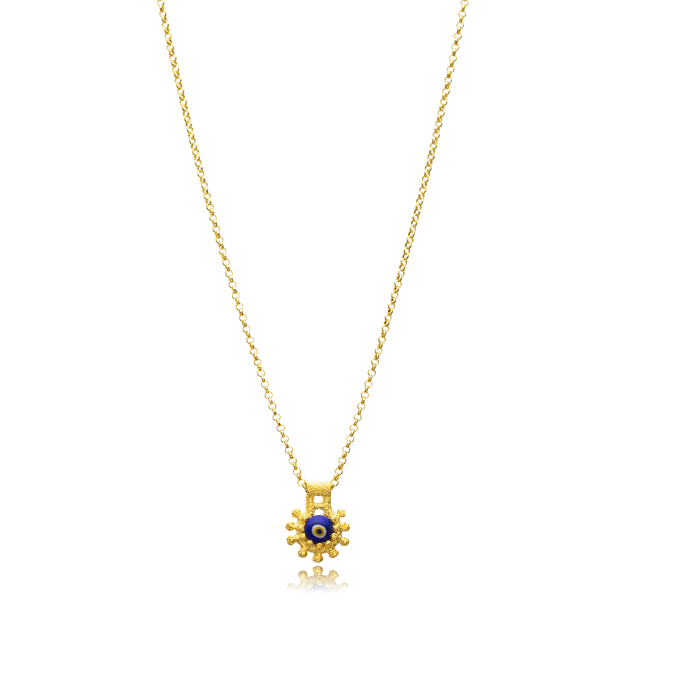 22K Dark Blue Glass Evil Eye Vintage Necklace