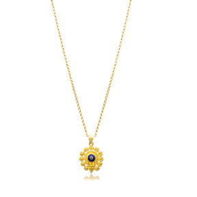 22K Dark Blue Glass Evil Eye Vintage Necklace