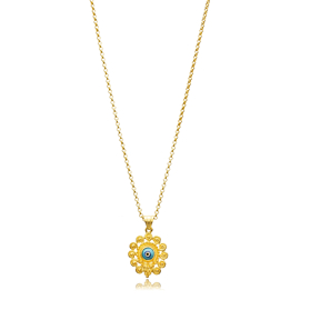 Blue Evil Eye Pattern 22K Vintage Necklace