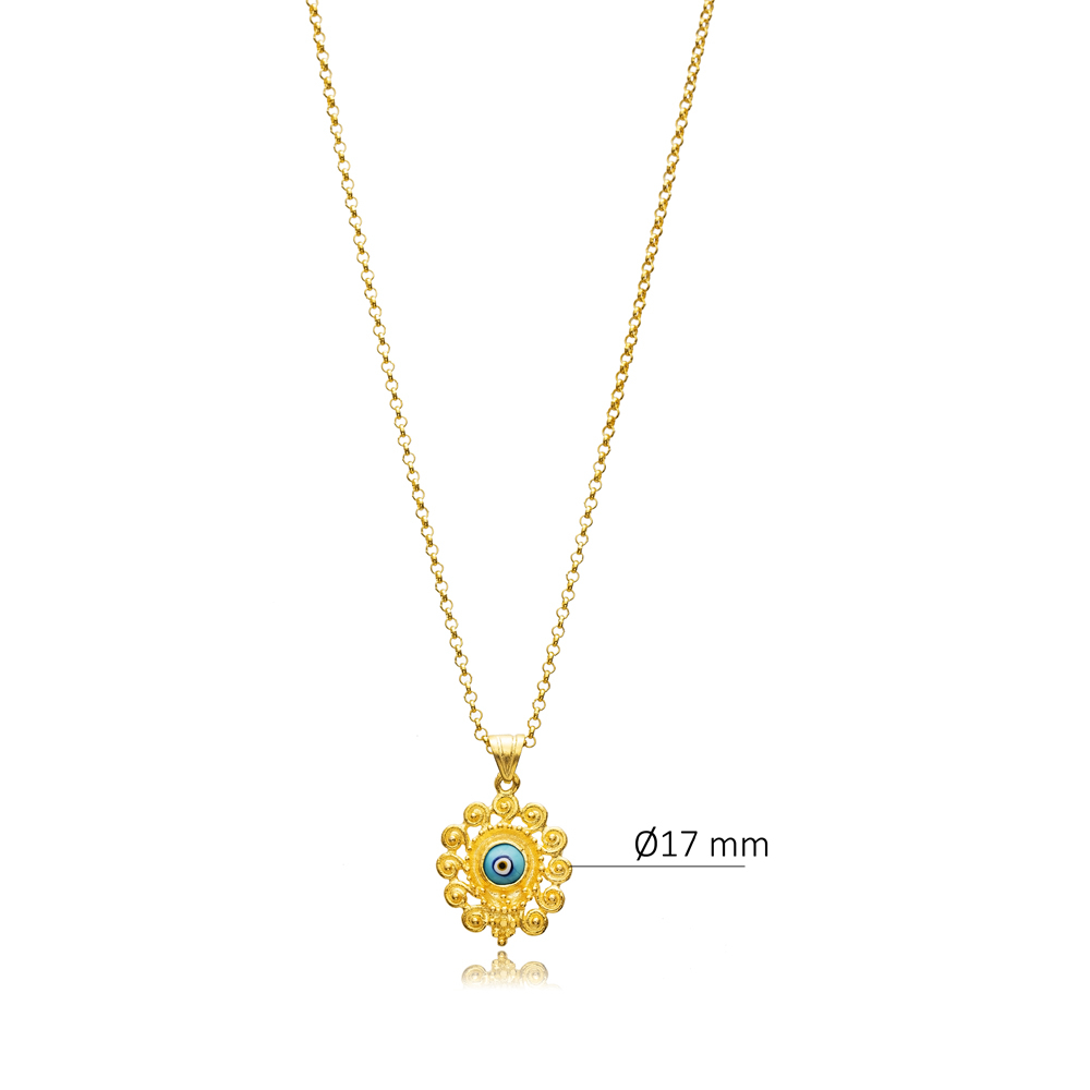 Blue Evil Eye Pattern 22K Vintage Necklace