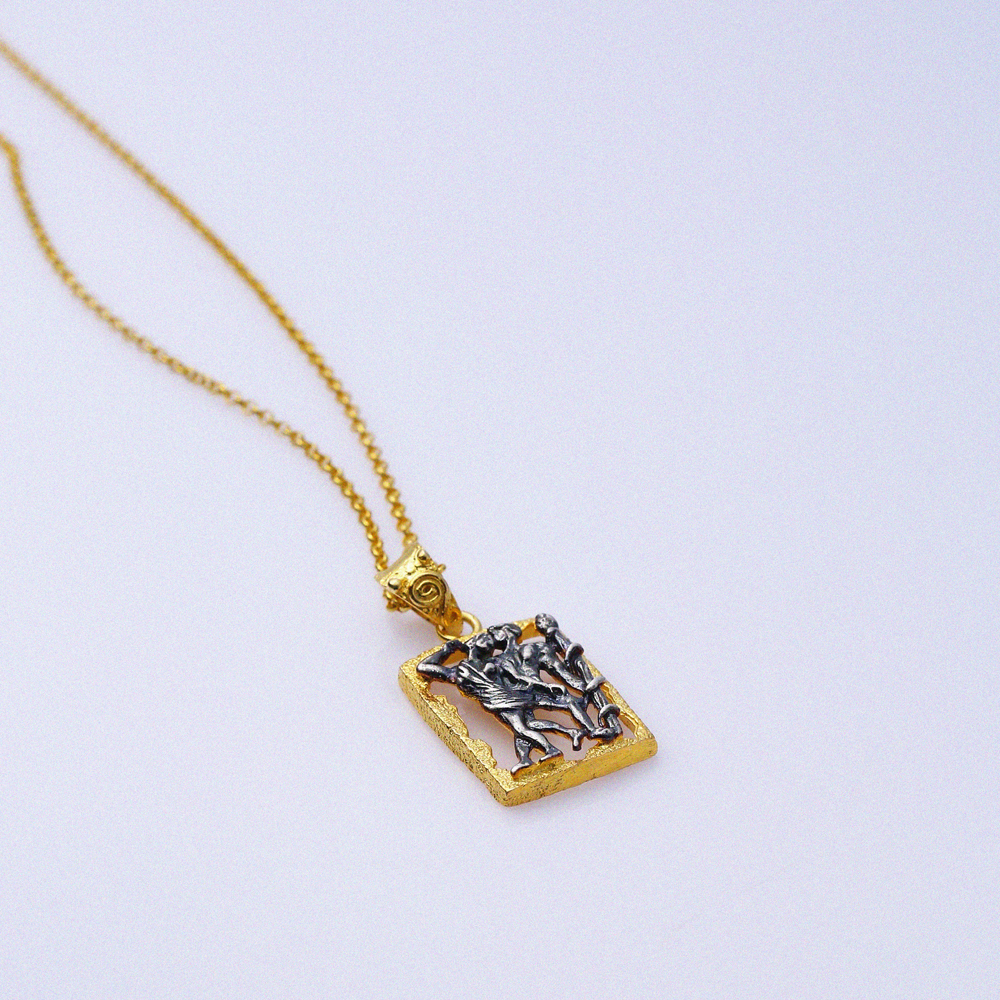 Ancient Figures Silver 22K Vintage Necklace