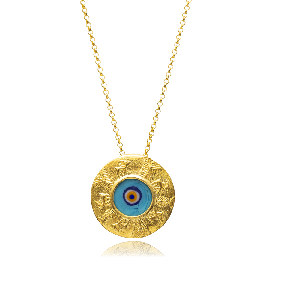 Round Glass Evil Eye 22K Vintage Necklace