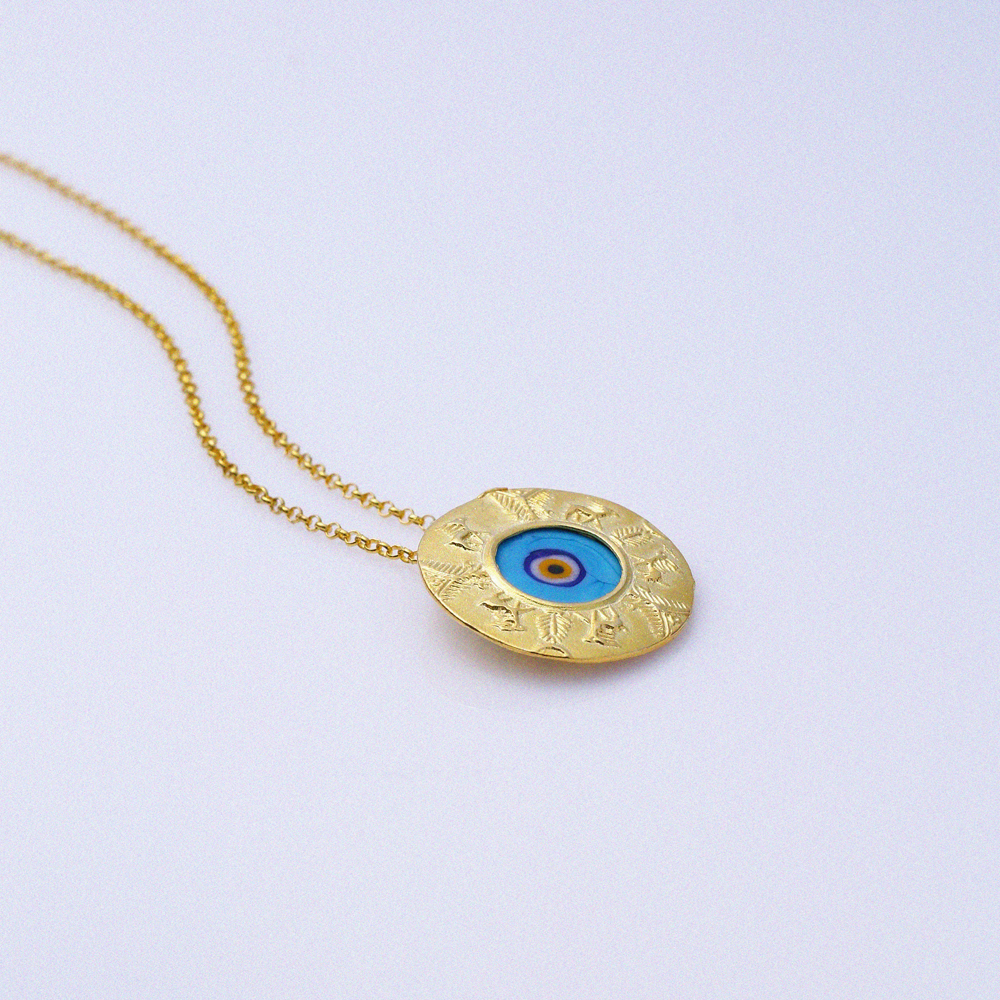 Round Glass Evil Eye 22K Vintage Necklace