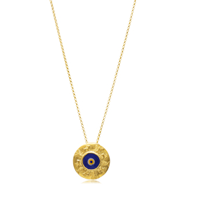 Round Glass Evil Eye Design 22K Vintage Necklace