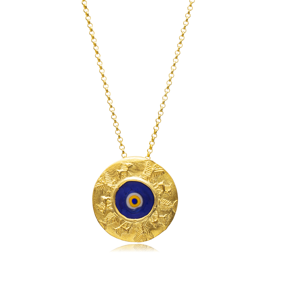 Round Glass Evil Eye Design 22K Vintage Necklace