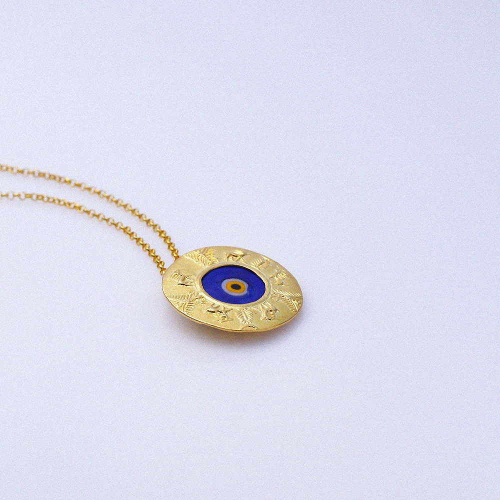 Round Glass Evil Eye Design 22K Vintage Necklace