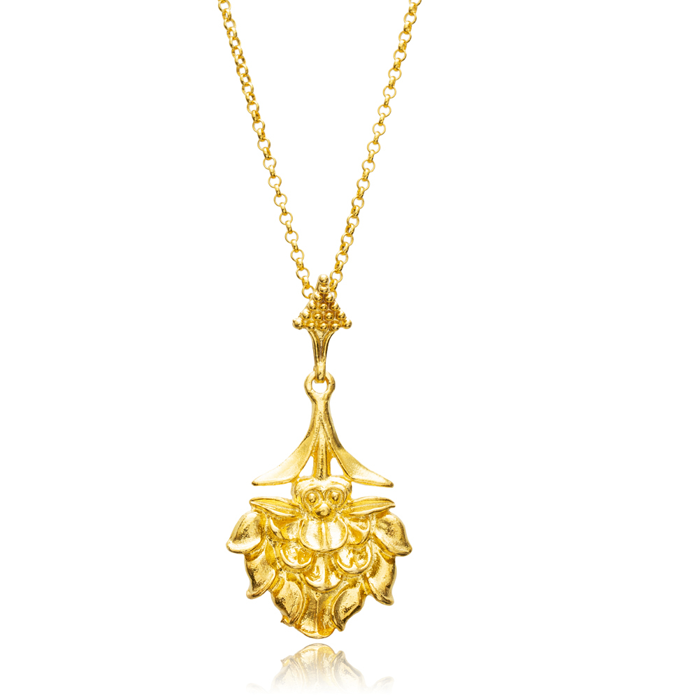 Ancient Lotus Symbol 22K Vintage Necklace