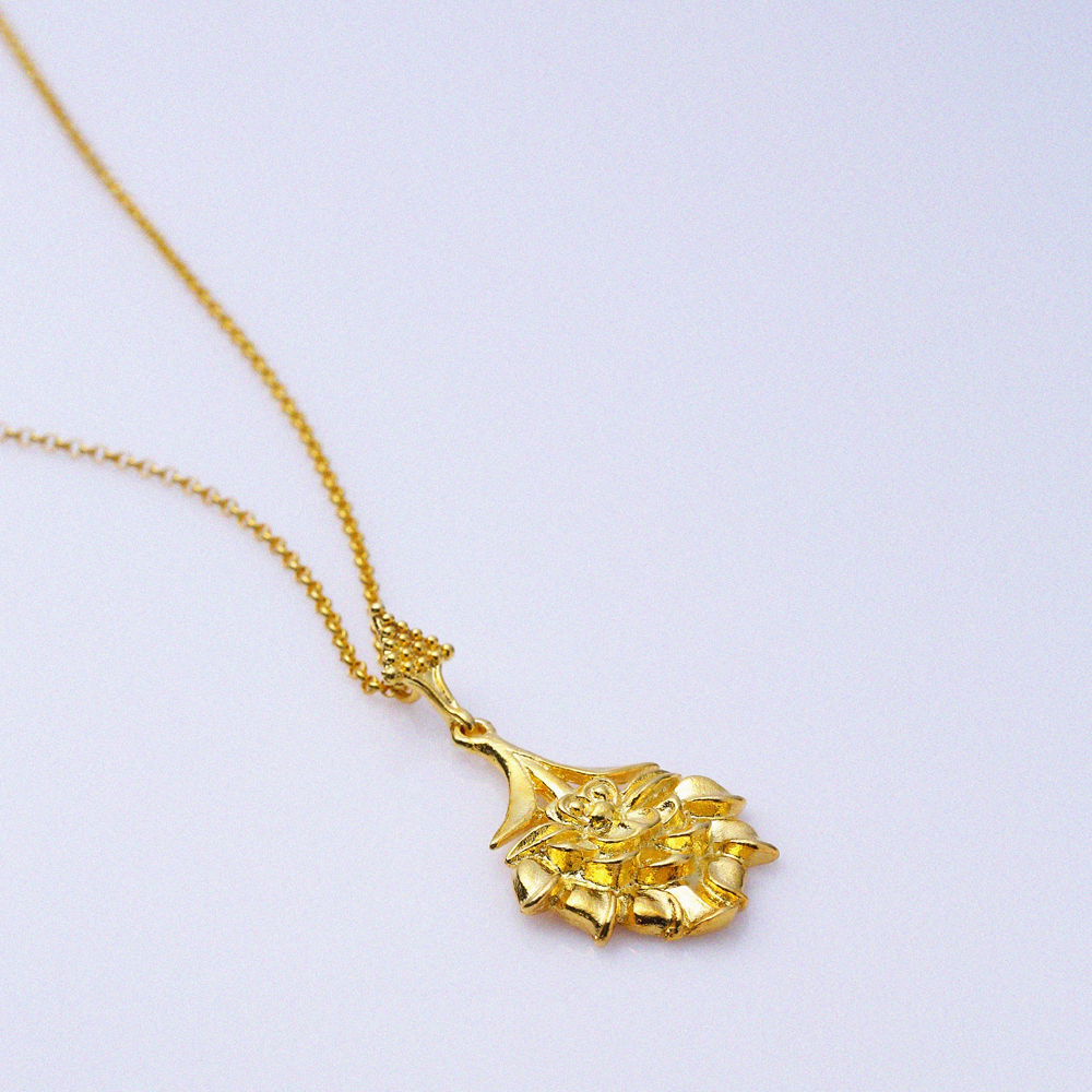 Ancient Lotus Symbol 22K Vintage Necklace