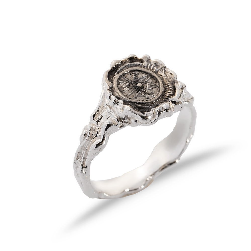 Oxidized Compass Silver Vintage Ring