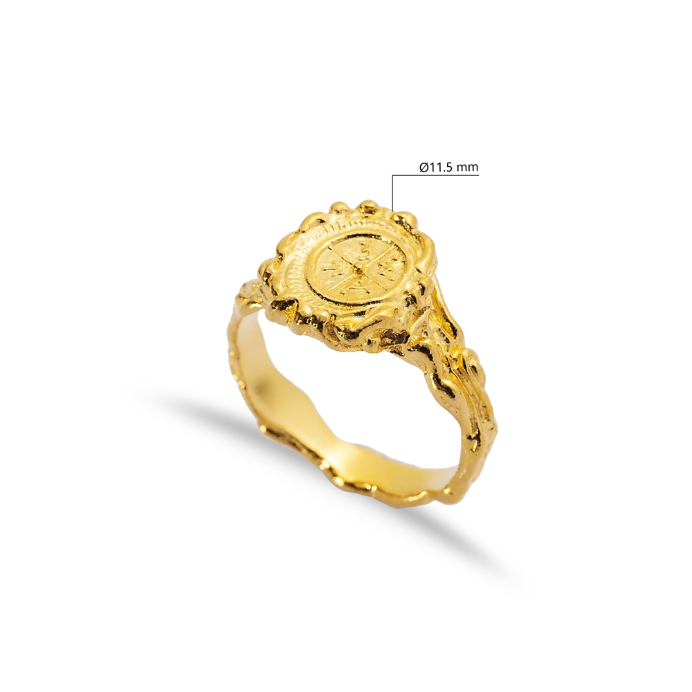 Compass Design 22K Gold Silver Vintage Ring
