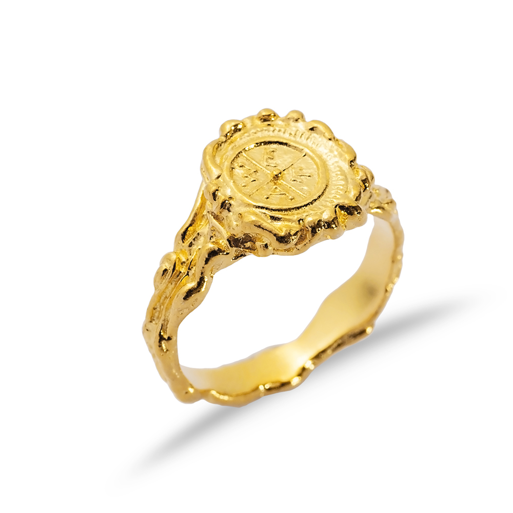 Compass Design 22K Gold Silver Vintage Ring
