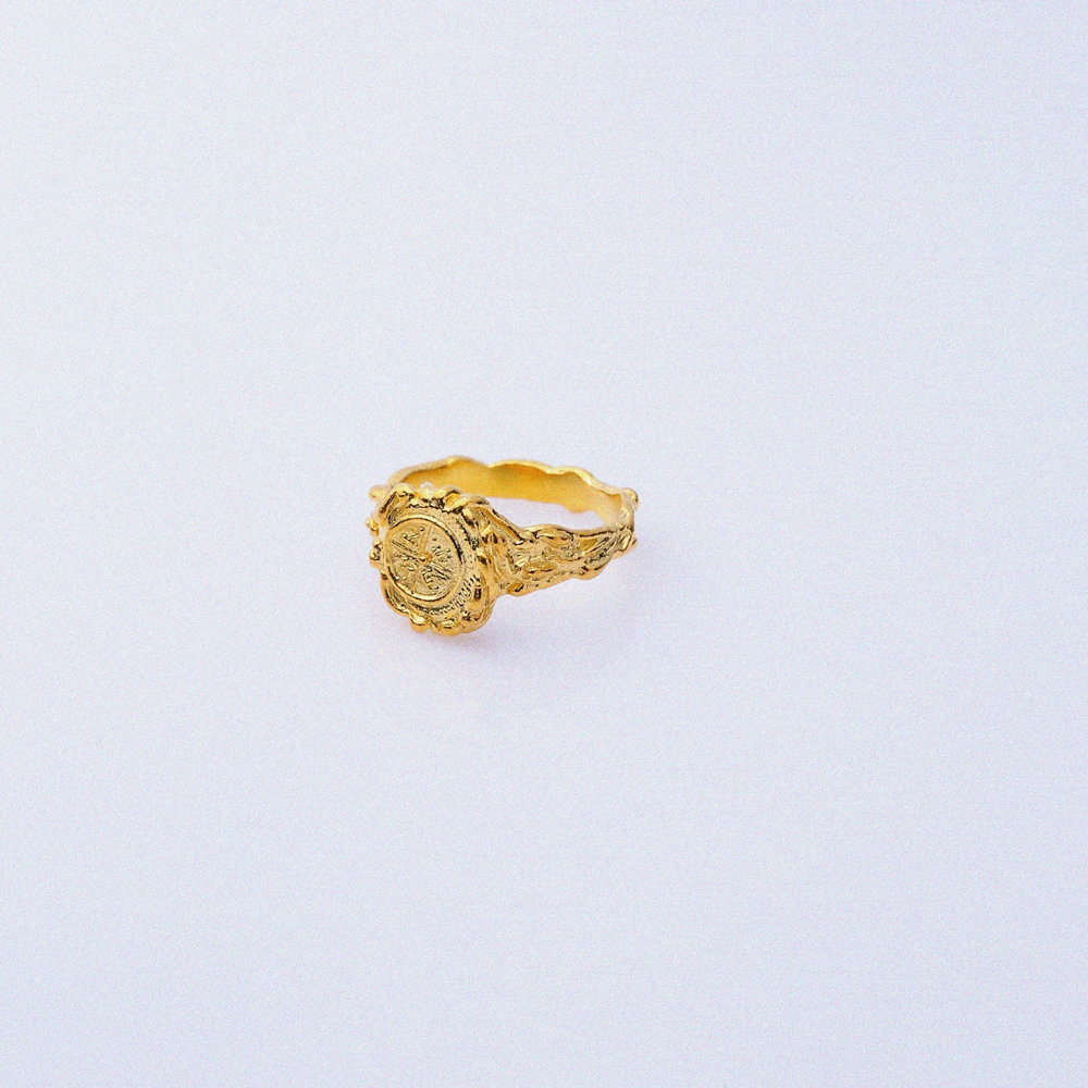 Compass Design 22K Gold Silver Vintage Ring