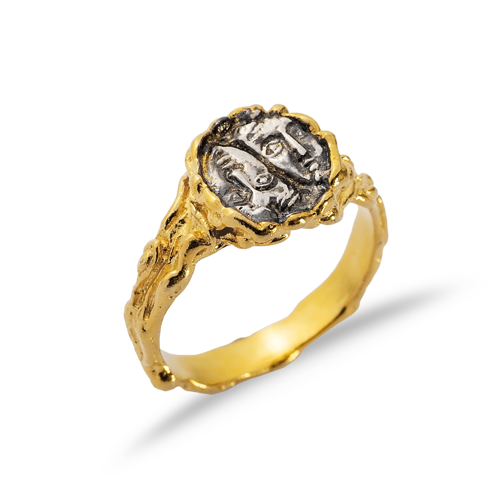 Dual Face Design 22K Gold Silver Vintage Ring