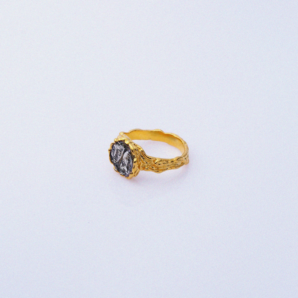 Dual Face Design 22K Gold Silver Vintage Ring