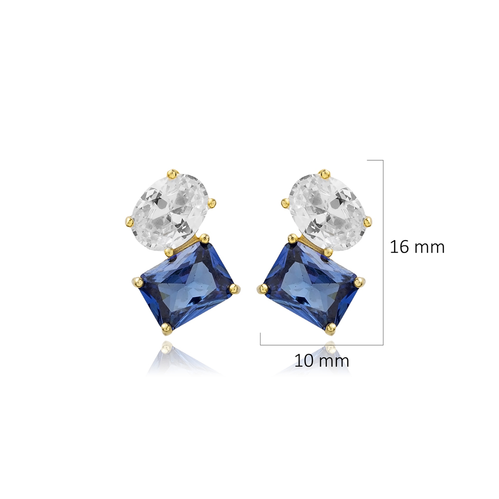 Tanzanite CZ Oval Design Baguette 925 Stud Earrings