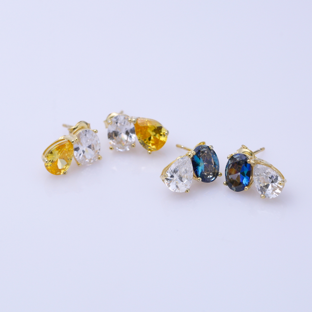 Citrine CZ Oval Baguette 925 Stud Earrings
