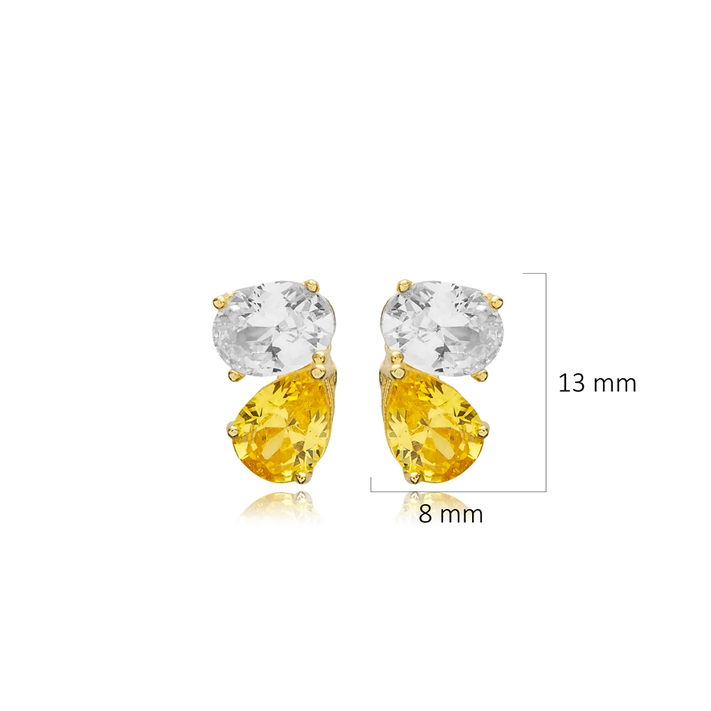 Citrine CZ Oval Baguette 925 Stud Earrings