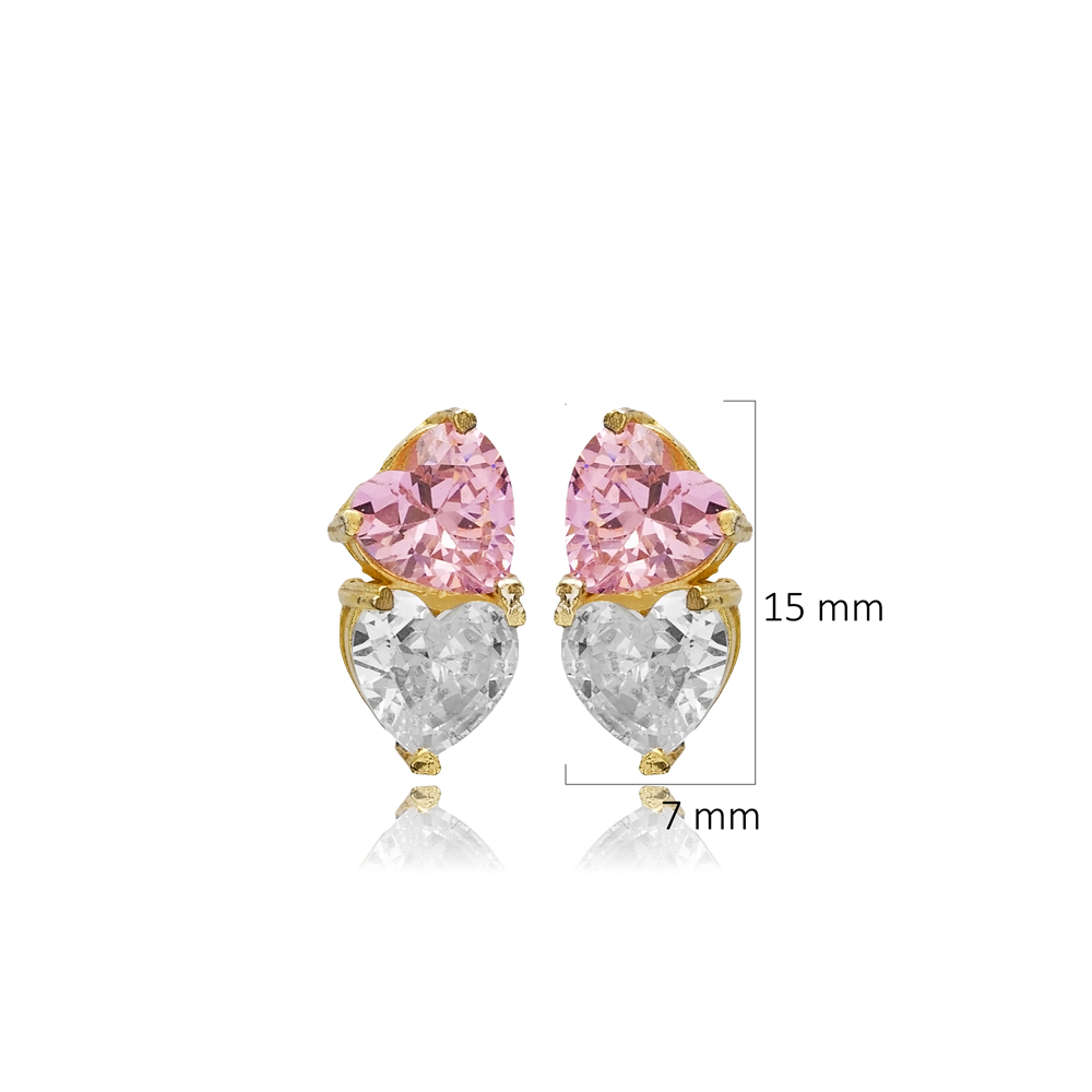 Heart Pink Cz Stone Silver Stud Earrings