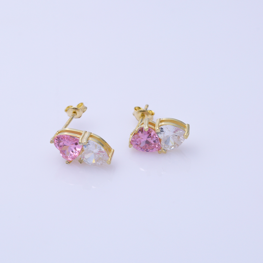 Heart Pink Cz Stone Silver Stud Earrings