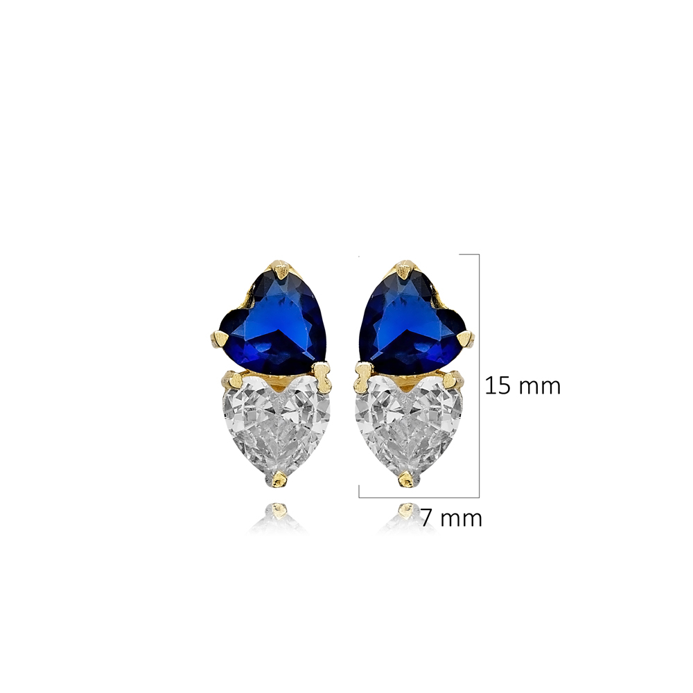 Heart Sapphire Cz Stone Silver Stud Earrings
