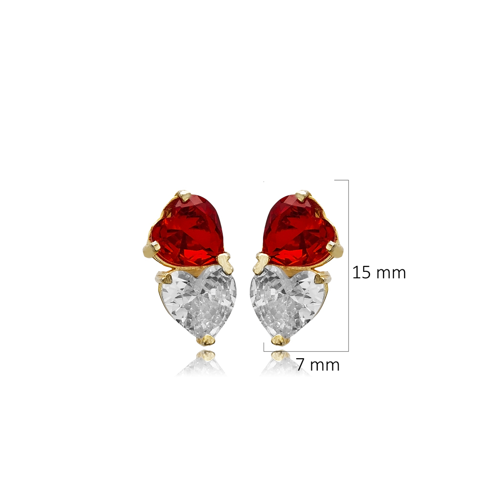 Garnet Cz Stone Heart Silver Stud Earrings