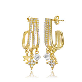Crystal Star Drops Silver Hoop Earrings