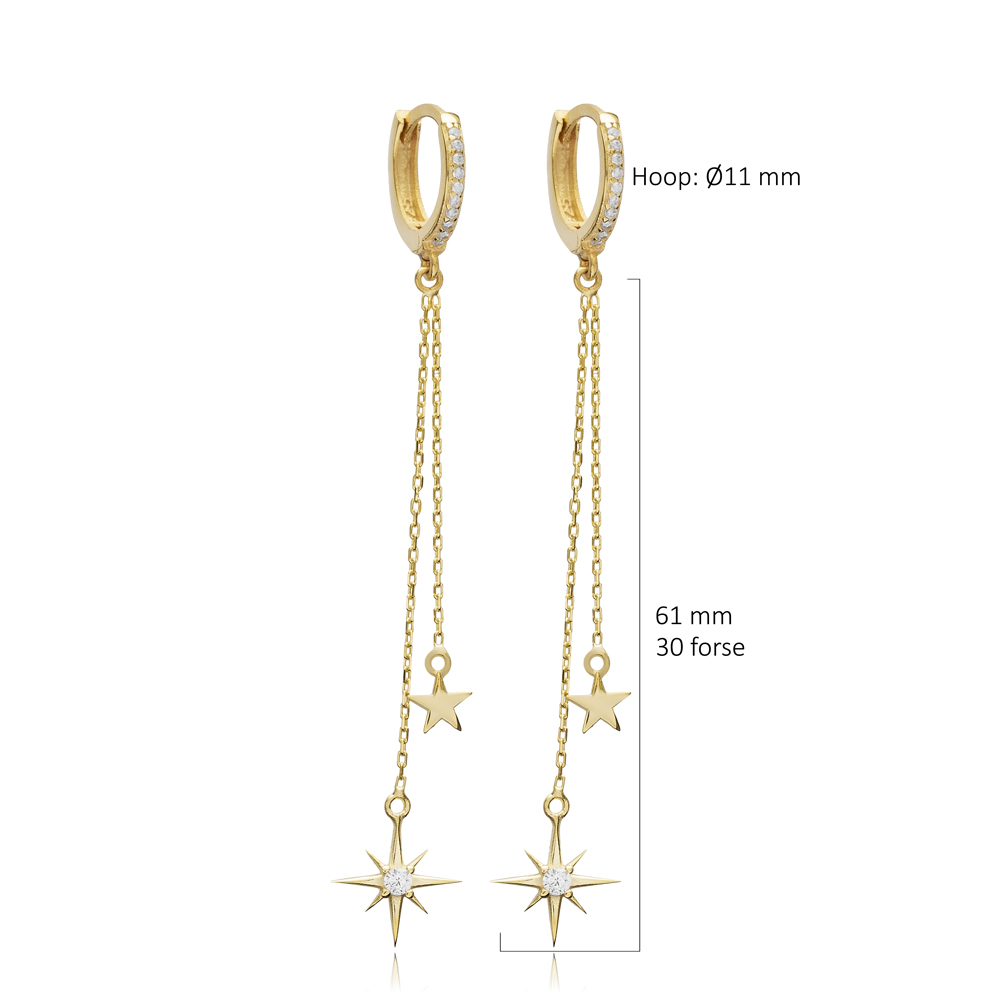 Star Charms Silver Chain Long Earrings