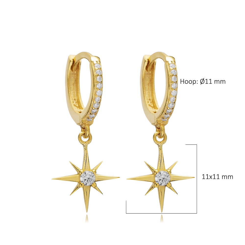 Star Compass Charm Silver Dangle Earrings