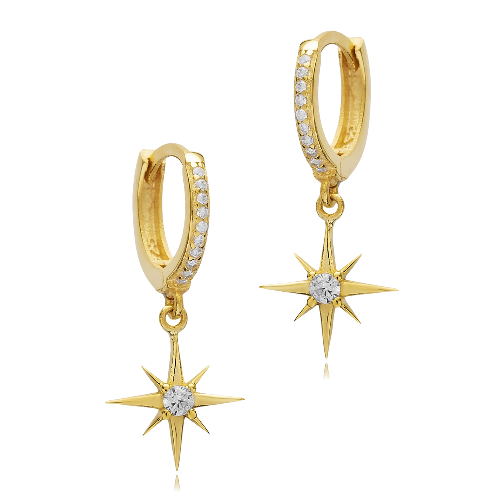 Star Compass Charm Silver Dangle Earrings