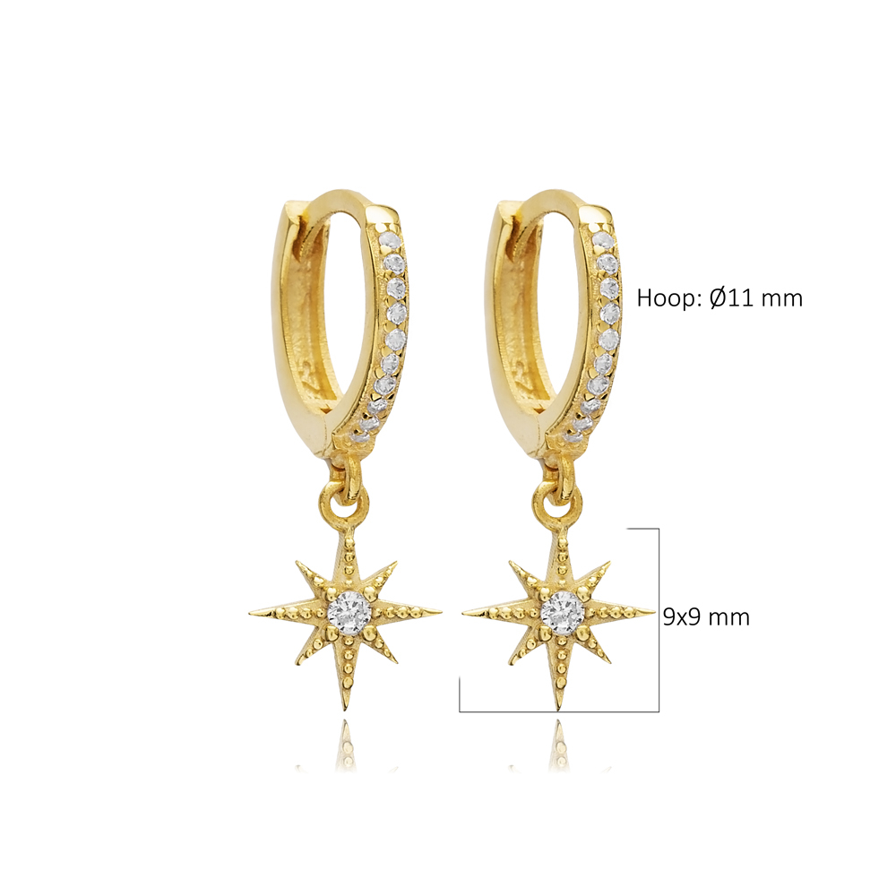 Compass Star Charm Silver Dangle Earrings