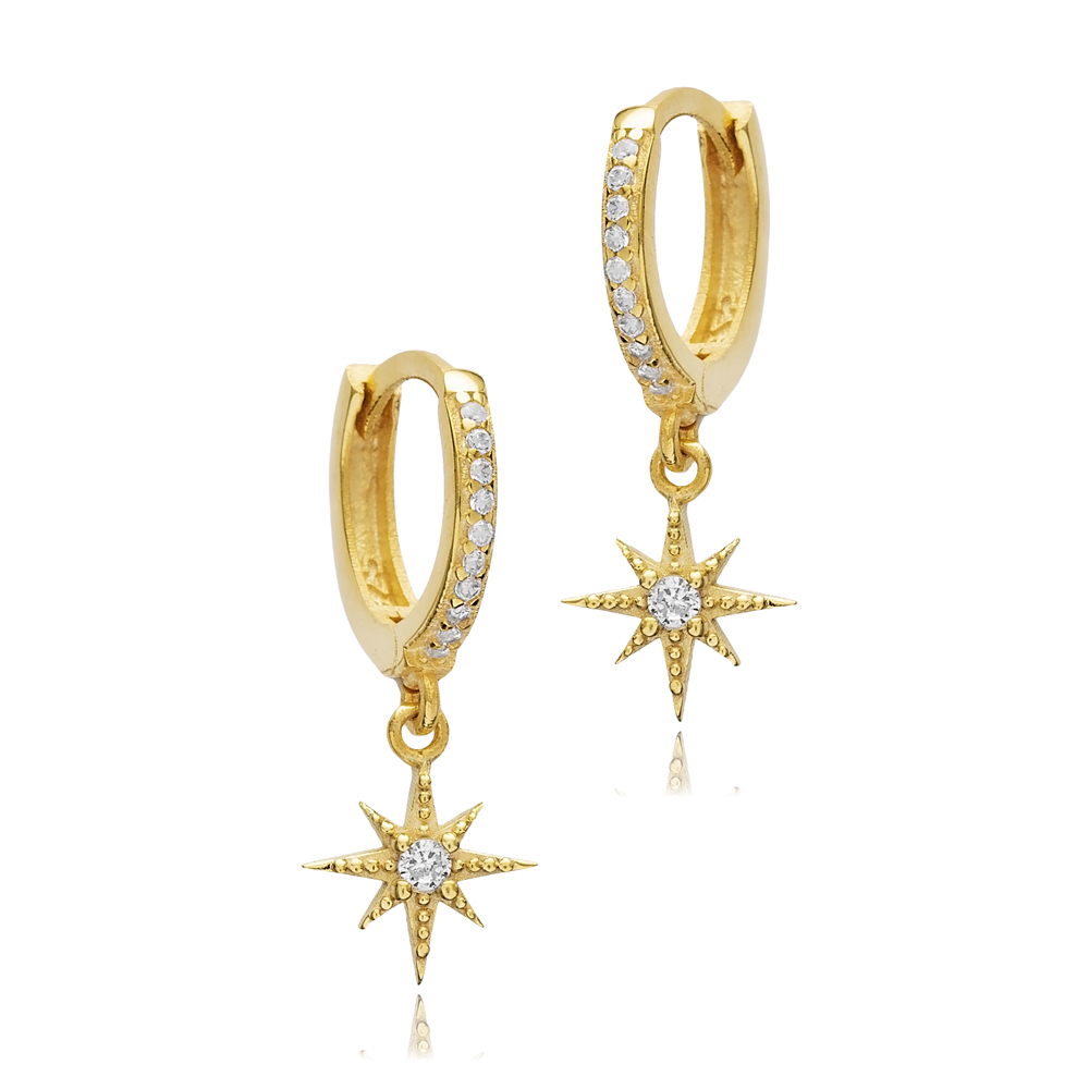 Compass Star Charm Silver Dangle Earrings