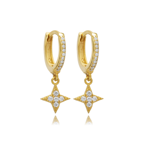 Flower Design CZ Stone Silver Dangle Earrings